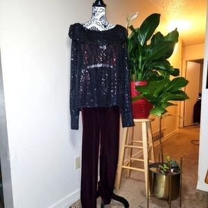 Zara Sheer Sequined Bardot Top Black Size Large Like New